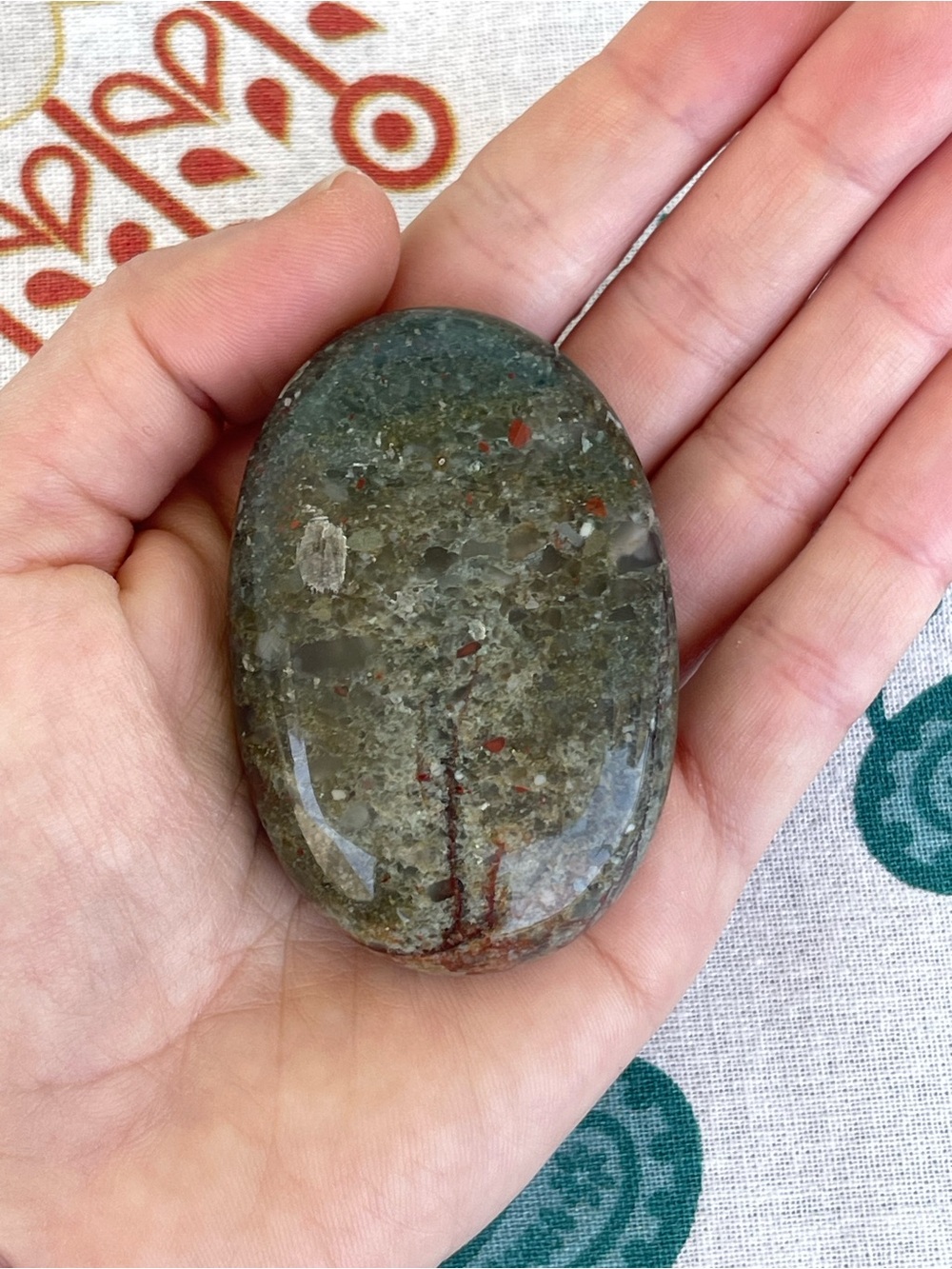 Green Jasper with Red Iron Oxide Spots Palm Sized Stone